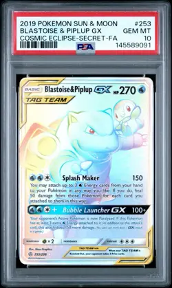 2019 Pokemon S&M Cosmic Eclipse Blastoise & Piplup GX 253/236 PSA 10 Gem Mint - Image 2