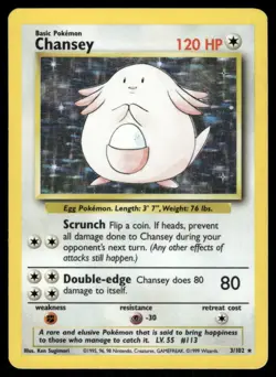 Pokemon Cards Chansey 3/102 Base Set Unlimited Holo WOTC Rare MP *1 - Image 1