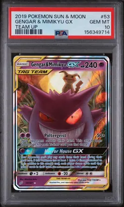 Gengar & Mimikyu GX PSA 10 2019 Pokemon Sun Moon Team Up #53/181 4762 - Image 1