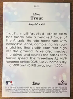 Pearlescent Topps Pristine Mike Trout #PE-13 Los Angeles Angels 2025 Case Hit SP - Image 2