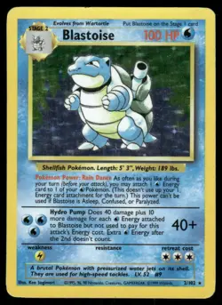Pokemon Cards Blastoise 2/102 Base Set Unlimited Holo WOTC Rare MP *2 - Image 1