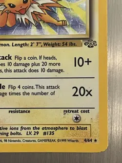 Jolteon 4/64 Holo Rare Jungle 1999 Pokemon EN HP Vintage Unlimited Lightning - Image 4