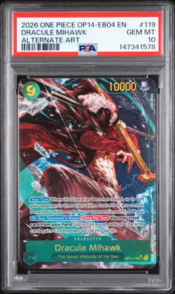 2026 ONE PIECE OP14-EB04-THE AZURE SEA'S SEVEN #119 DRACULE MIHAWK PSA 10 - Image 1