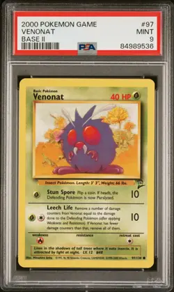 2000 Pokemon Game #97 - Venonat - Mint -Base Set II 2 - PSA 9 - Image 1