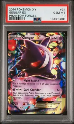 2014 POKEMON XY PHANTOM FORCES #34 GENGAR EX PHANTOM FORCES PSA 10 (881 - Image 1