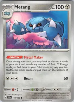 Metang #114/162 (LP) SV05: Temporal Forces TEF Pokemon - Image 1
