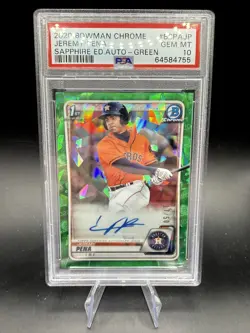 2020 BOWMAN CHROME SAPPHIRE Jeremy Pena 1st RC ROOKIE AUTO GREEN #/50 PSA 10 SP - Image 1