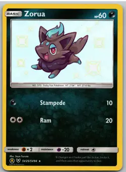 Zorua SV25/SV94 Shiny Rare Hidden Fates Shiny Vault Pokemon NM - Image 1