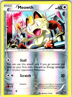 Meowth 88/114 Common Steam Siege Pokemon Reverse Holo Near Mint - Image 1