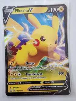 Pokemon TCG Pikachu v SWSH061 Full Art Holo Card Sword and Shield Promo - Image 1