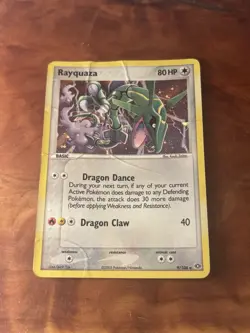 Rayquaza Holo 9/106 EX Emerald Pokemon Card Rare Damaged Water Damage Creased - Image 1