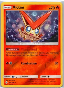 Pokemon TCG Victini 30/236 Cosmic Eclipse Rev Holo NM - Image 1