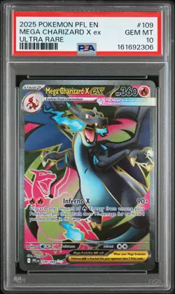 2025 POKEMON PFL EN-PHANTASMAL FLAMES ULTRA RARE #109 MEGA CHARIZARD X EX PSA 10 - Image 1