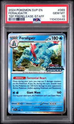 2024 Pokemon SV Temporal Forces Feraligatr SVP089 Prerelease STAFF - PSA 10 GEM - Image 1