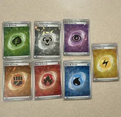 Pokemon TCG Holo Cracked Ice 7-Card Basic Energy Lot - Fighting, Grass, Fire - Image 1