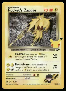 Rocket's Zapdos 15/132 - holo Celebrations: Classic Collection - NM - Image 1
