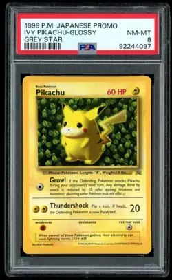 1999 Pokemon Japanese Promo Ivy Pikachu Glossy Grey Star PSA 8 - Image 1