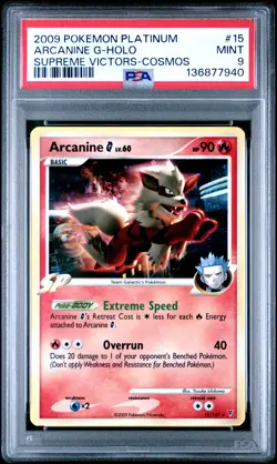 2009 POKEMON PLATINUM SUPREME VICTORS COSMOS #15 ARCANINE G-HOLO PSA 9 - Image 1
