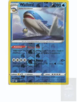 WAILORD 032/185 Holo Rare VIVID VOLTAGE Pokemon Holo Near Mint - Image 1