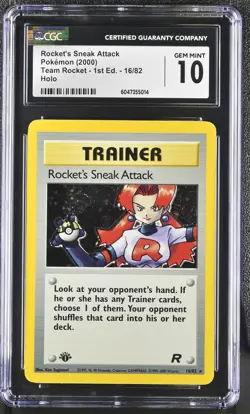 CGC 10 GEM MINT Rocket's Sneak Attack Team Rocket 1st Edition 16/82 Holo Pokemon - Image 1