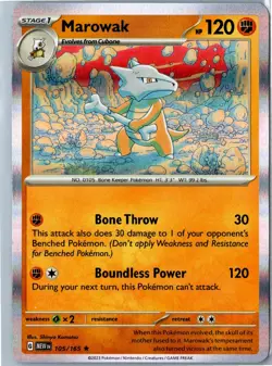 Marowak - 105/165 - 151 MEW - Rare Holo - Near Mint - Image 1