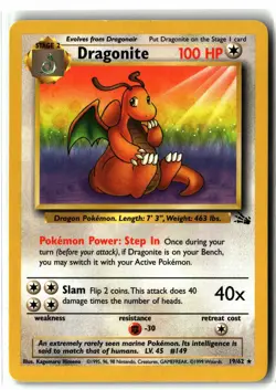 1999 Dragonite ⭐ 19/62 Unlimited Vintage WOTC Rare Fossil Pokemon NM/LP - Image 1