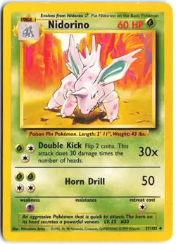 Nidorino 37/102 Uncommon Base Set Unlimited Pokemon LP - Image 1