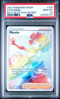 2021 POKEMON SWORD & SHIELD BATTLE STYLES SECRET #175 FULL ART/PHOEBE PSA 10 - Image 1