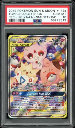 2019 Pokemon Sun & Moon Togepi & Cleffa & Igglybuff GX 143A/236 Alt Art PSA 10 - Image 1