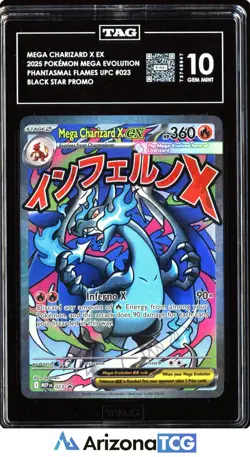 Pokemon 2025 Mega Charizard X ex 023 UPC Promo Phantasmal Flames TAG 10 - Image 1