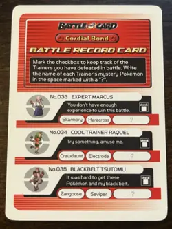 Pokemon Battle Card E-Reader Ruby Sapphire; Cordial Bond Battle Record Card NM - Image 1