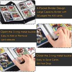Baseball Card Binder, 400 Pockets with 50 Removable Sleeves, Sports Card Binder - Image 4
