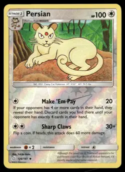 Persian 126/181 Uncommon Team Up Pokemon Reverse Holo NM/M - Image 1