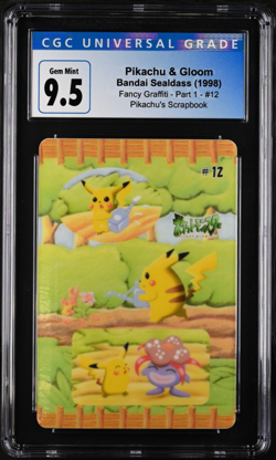 CGC 9.5 GEM MINT Pokemon Japanese Sealdass Fancy Graffiti 12 Pikachu/Gloom 1998 - Image 1