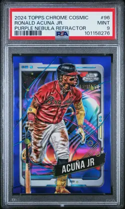 2024 Topps Cosmic Chrome #96 Ronald Acuna Jr. Purple Nebula Refractor PSA 9 - Image 1