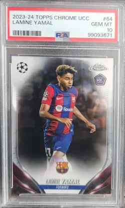 2023-24 TOPPS CHROME UEFA CLUB COMPETITIONS #64 LAMINE YAMAL PSA 10 RC ROOKIE - Image 1