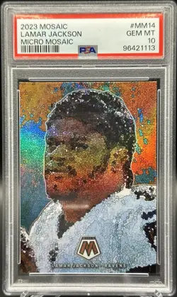2023 Panini Mosaic Lamar Jackson Micro Mosaic PSA 10 (Ravens, SSP, Case Hit) - Image 1