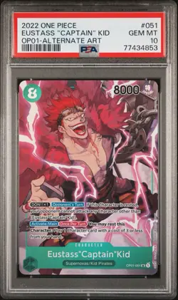 2022 ONE PIECE OP01-051 EUSTASS "CAPTAIN" KID ALT ART PSA 10 Pre Errata - Image 1