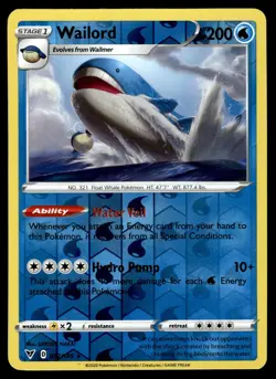 WAILORD - 032/185 Holo Rare Vivid Voltage Pokemon Reverse Holo NM - Image 1