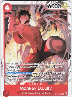 ONE PIECE MONKEY.D.LUFFY OP16-015 THE TIME OF BATTLE FOIL NM/M - Image 1