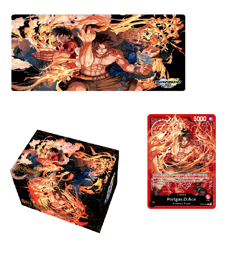 One Piece TCG Playmat & Storage Box Special Gods Set Ace/Sabo/Luffy + Card - Image 1