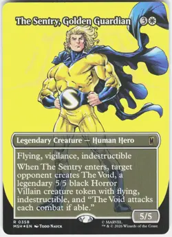 MAGIC MTG THE SENTRY, GOLDEN GUARDIAN (BORDERLESS) 358 MARVEL SUPER HEROES FOIL - Image 1