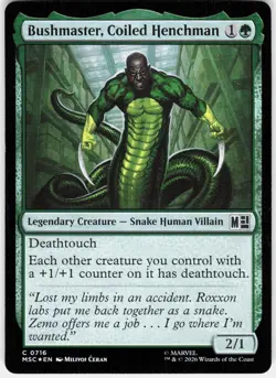 MAGIC MTG BUSHMASTER, COILED HENCHMAN 716 COMMANDER: MARVEL SUPER HEROES FOIL - Image 1