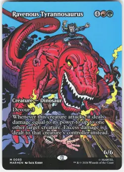 MAGIC MTG RAVENOUS TYRANNOSAURUS BORDERLESS 93 MARVEL SUPER HEROES FOIL - Image 1