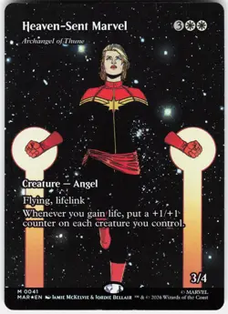 MAGIC MTG HEAVEN SENT MARVEL ARCHANGEL OF THUNE BORDERLES 41 MARVEL UNIVERS FOIL - Image 1