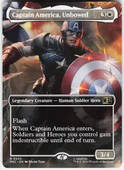 MAGIC MTG CAPTAIN AMERICA, UNBOWED BORDERLESS 505 COMMANDER: MARVEL SUPER HEROES - Image 1