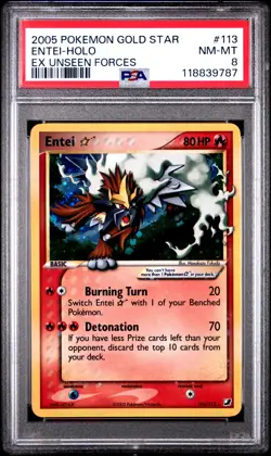 2005 Pokemon Gold Star EX Unseen Forces 113 Entei Holo PSA 8 118839787 - Image 1