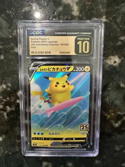 CGC Pristine 10 Surfing Pikachu V 021/028 S8a 25th Anniversary Holo JP - Image 1
