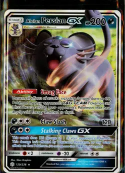 Alolan Persian GX 129/236 Holo GX Rare Cosmic Eclipse Pokemon MP - Image 1