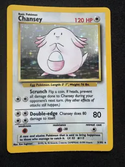 Chansey 3/102 Base Set Unlimited Holo Rare WOTC 1999 Vintage Pokemon Card - Image 1